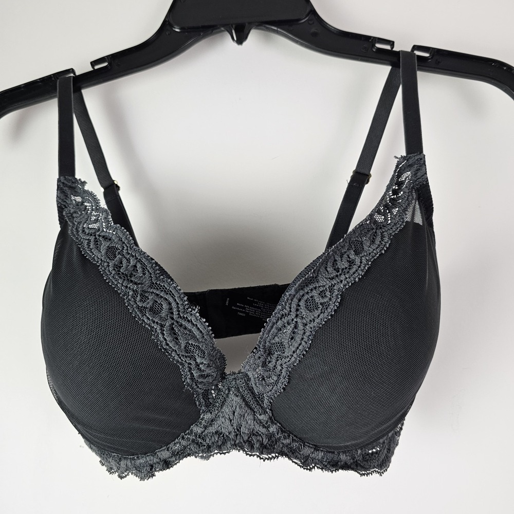 Natori Feathers Plunge T-Shirt Bra Gray Women's 32DDD Lace Lightweight Contour